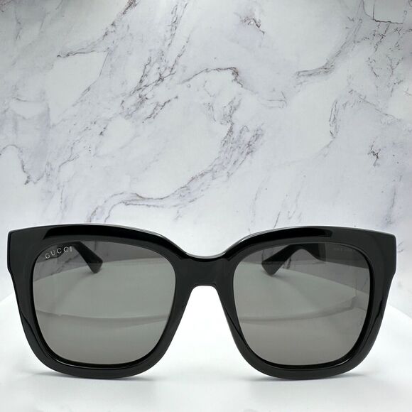 New Gucci Sunglasses Black Square Gold Interlocking GG Logo - Picture 2 of 16
